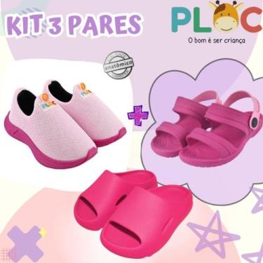 Imagem de Kit 3 Pares: Tênis Calce Fácil P26 Menina + Papete + Chinelo Ploc - Ca