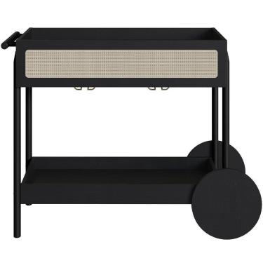 Imagem de Carrinho Bar Com Porta Taças Pés Madeira Moss A03 Nero Preto