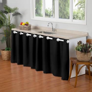 Imagem de Cortina Pequena para Pia 2,80m x 80cm Simples Microfibra 170 Fios Decorativa Baratinho (PRETO)