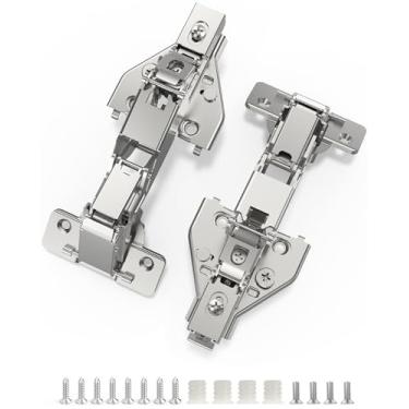 Imagem de Chibery Pacote com 2 dobradiças de canto de cozinha macias de 165 graus, armários Susan preguiçosos, moldura facial, placa de encaixe para fácil instalação, montagem oculta, fechamento automático