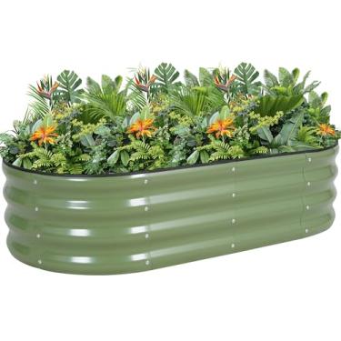 Imagem de G GOOD GAIN Kit de cama de jardim elevado de metal galvanizado – Caixa de plantador externa de 10 x 5 x 3 m com bordas de segurança e luvas para vegetais, frutas, flores (verde oliver, 1 peça)