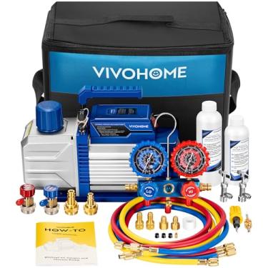 Imagem de VIVOHOME Kit de bomba de vácuo HVAC de estágio duplo 110V 1/2 HP 5CFM, motor sem faísca para sistemas R32 R1234yf R454B R134a R22 R410a, manutenção de ar condicionado automotivo