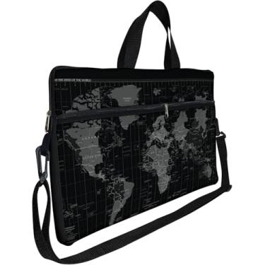 Imagem de Case Premium para Notebook 15,6” – Capa Maleta com Alça de Mão Ombro e Zíper Lateral | Estampa Mapa-Múndi Preto