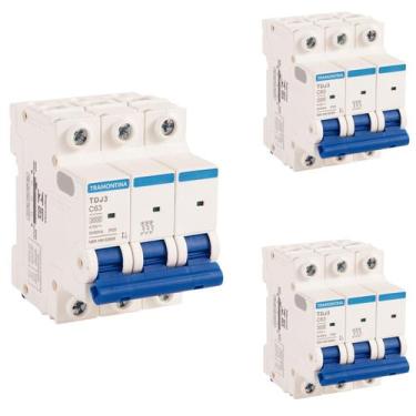 Imagem de 3 Mini Disjuntores 63a Tripolar TDJ3 Tramontina Curva C