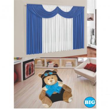 Imagem de Kit Decoração P/ Quarto De Menino = Cortina Em Malha Paris + Tapete Pelucia Big Urso Aviador - Azul