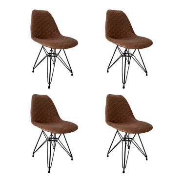 Imagem de Kit 4 Cadeiras Jantar Estofadas Caramelo Eiffel Eames Base Ferro Preto - Cor: Marrom