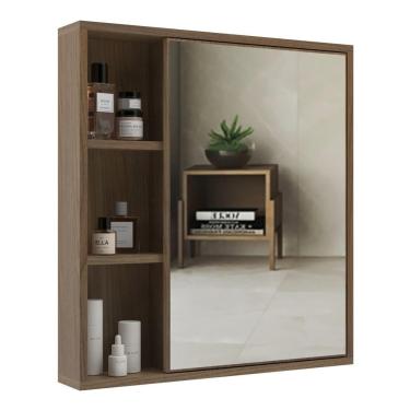 Imagem de Espelheira Para Banheiro 60cm Com Nichos Multimóveis Cr10112 Noce Noce