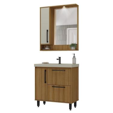 Imagem de Gabinete Para Banheiro 2 Gavetas 1 Porta Com Espelheira 1 Porta Eleganza Lamina Mel / Arenas