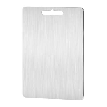 Imagem de Tábua de corte de titânio, placa de corte dupla face não tóxica de aço inoxidável para cozinha, tábua de corte de grau alimentício para cortar carnes, frutas e legumes 35 x 25 cm