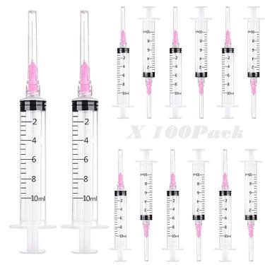 Imagem de jiayoushot Seringas Luer Lock De 100 Unidades - 10 Ml Com Agulhas Calibre 18, Embalagens Individuais Plástico Descartável E Para Laboratórios Científicos, Industriais Suprimentos Animais Estimação