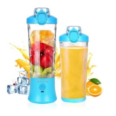 Imagem de SEAINS Liquidificador Portátil Para Shakes E Vitaminas Com Tampa De Viagem 20 Oz, Tamanho Mini, 6 Lâminas, Recarregável Via Usb, Academia, Cozinha Ao Ar Livre (Azul)