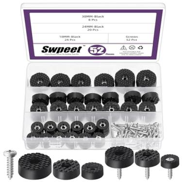 Imagem de Swpeet 52 Conjuntos De 3 Tamanhos 18 Mm E 24 30 Almofadas Redondas Pretas Para Móveis Com Parafusos, Pés Antiderrapantes Borracha Resistente Mesa Cadeira Proteger Madeira Dura