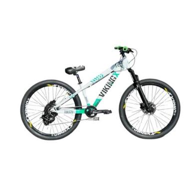 Imagem de Bicicleta Viking Branco Verde Aro 26 Câmbio Shimano 1x8 cassete Freio 