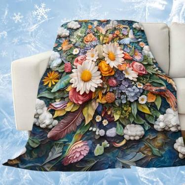 Imagem de Cobertores florais refrescantes para quem dorme quente, margarida, rosa, amarelo, nuvens, cobertor de gelo leve, 101,6 x 152,4 cm, cobertores frios de verão para suores noturnos