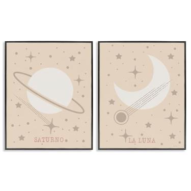 Imagem de Stupell Industries Conjunto de arte giclée emoldurado em preto minimalista Saturno e Lua 2 peças por Daniela Santiago, 40,6 x 50,8 cm