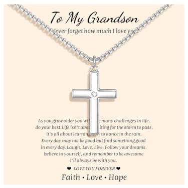 Imagem de Colar de corrente de cruz para filhos: joia com pingente de cruz de crucifixo de prata de aço inoxidável mínimo para meninos adolescentes, filho da mãe, pai, confirmação de primeira comunhão, presente