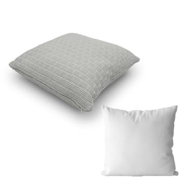 Imagem de Almofada Decorativa em Tricô de Algodão, 45x45cm, com Enchimento (Prata)