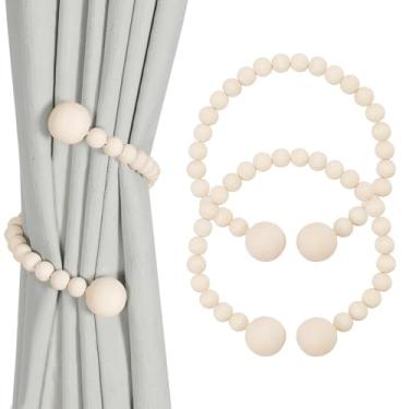 Imagem de KLOGTSIND Amarrações De Cortina Contas Madeira, Para Cortinas, Pacote Com 2, Prendedores Faça Você Mesmo Cortinas Finas Ou Grossas, Torcidas Decoração Quarto Boho, Berçário, Casa Fazenda