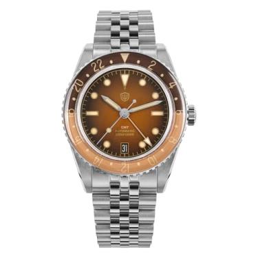 Imagem de watchdives GMT Relógios masculinos WD6542 NH34 relógio de pulso automático 38 mm com cúpula bolha cristal safira 100 m à prova d'água, Marrom