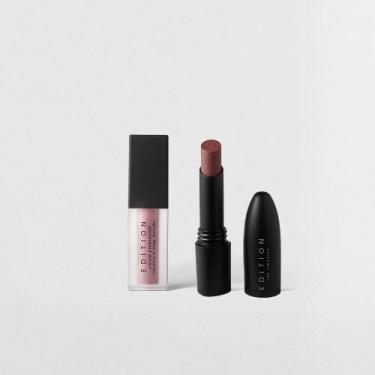 Imagem de Kit Sombra Líquida Rosa Metalizada + Batom Rosa Claro Cremoso Océane E