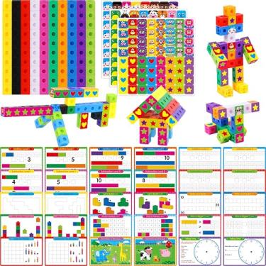 Imagem de SpriteGru Cubes de matemática, 100 cubos manipulativos de matemática com 30 atividades de aprendizagem mais 192 Stickers reutilizáveis, blocos de contagem numérica que se ligam