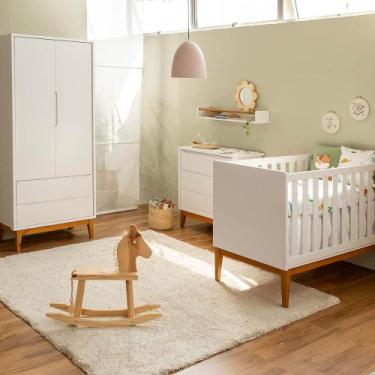 Imagem de Kit Quarto Infantil Theo com Pés Square - Berço + Cômoda 3 Gavetas + G