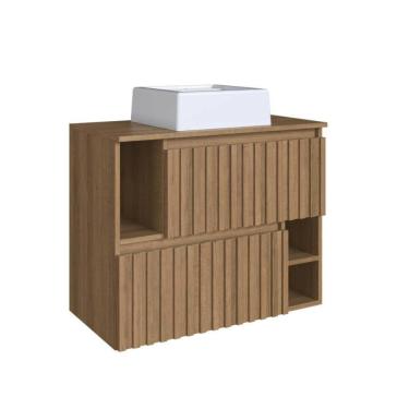 Imagem de Gabinete De Banheiro Suspenso 75cm Luiza Mel com Cuba Branca e 2 Portas Basculante