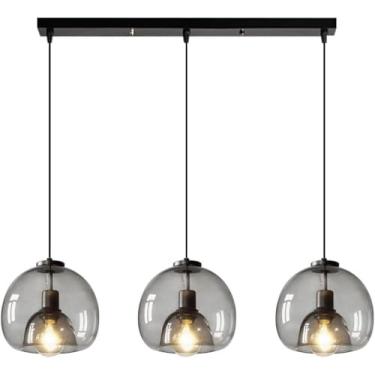 Imagem de Lustre De Foyer Moderno Cinza Esfumaçado Pingente De Luz Globo De Vidro Lâmpada Suspensa Industrial Vintage Luminária De Teto Ajustável Para Ilha De Fazenda Quarto Sa, 3-Head Straight Plate