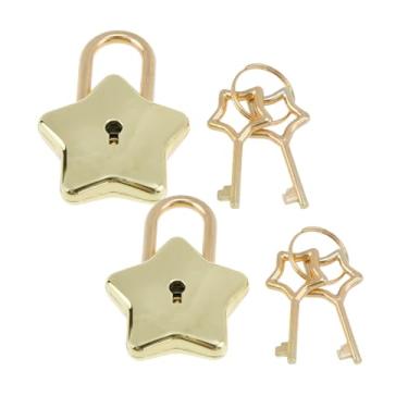 Imagem de Pacote com 2 mini cadeado fofo em forma de estrela com chave para caixa de joias, bolsa, armário, baú do tesouro, bagagem, caixa de cartas, diário (ouro claro)