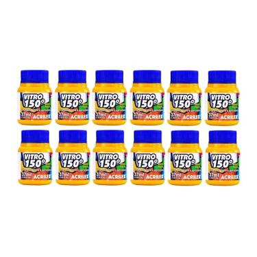 Imagem de Kit Com 12 Tintas Acrilex para Vidro 37ml - Vitro 150 Escolha Sua Cor à Base de Água, Cerâmica e Porcelana Durabilidade e Acabamento Impecável em Projetos de Pintura em Vidro, Porcelana, Cerâmica e Faiança. (Amarelo Ouro 505)