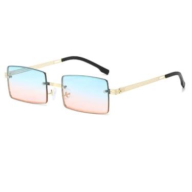 Imagem de Óculos de sol sem aro da moda feminino, retangular, com lentes degradê, UV400 (dourado, azul e rosa)