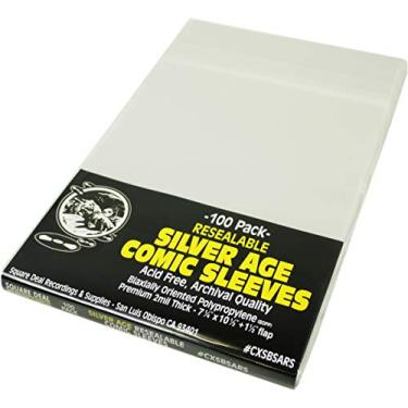 Imagem de Mangas cômicas - polipropileno resselável - tamanho envelhecido prata - com aba - 18 cm x 26 cm + aba de 3 cm - #CXSBSARS - Conjunto de 100