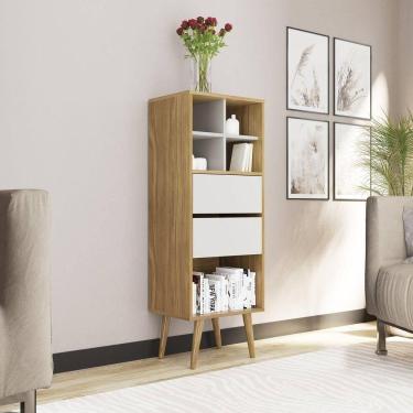 Imagem de Estante Alta Com 2 Gavetas Amêndoa/off White