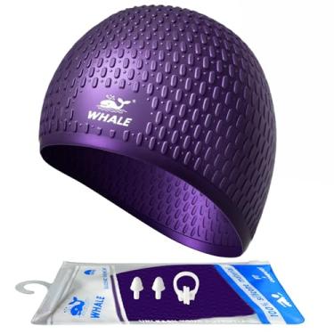 Imagem de Touca de natação grande de silicone mantém seu cabelo seco durante a natação (roxa)