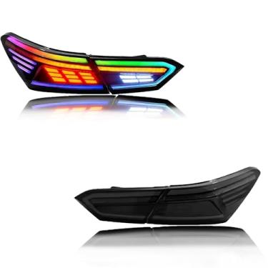 Imagem de INTERSGROUPAL Nova lanterna traseira RGB para Toyota Camry 2018-2023, 8ª geração de montagem de lanterna traseira LED (par) (modelo LED)