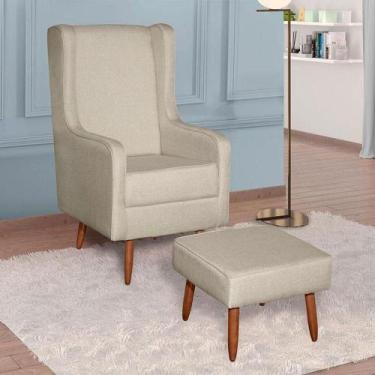 Imagem de Poltrona Amamentação Ambiente Aquila Com Puff Linho Bege Pés Palito - 