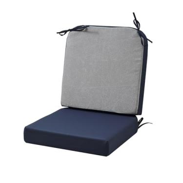 Imagem de Almofadas de assento para ambientes externos para móveis de pátio antiderrapantes e laços à prova d'água e resistentes a UV Conjunto de 2 almofadas de cadeira ao ar livre (azul marinho, 43 x 43 cm)