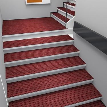 Imagem de Degraus De Escada Carpete, Degraus De Escada De Borracha Antiderrapantes Externos Antiderrapantes Com Adesivo De Segurança, Corredor De Escada Interno Para Degraus De Madeira, Red, 30x85cm