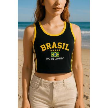 Imagem de Camisa Regata Cropped Do Brasil Feminina Vintage Curtinha - Tojoia18K,