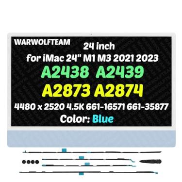 Imagem de WARWOLFTEAM Compatível com iMac A2438 A2439 A2873 A2874 M1 M3 2021 2023 All in One Retina EMC 3663 3664 8206 8207 24 polegadas 4.5K Montagem de tela LCD LG204A-215 (661-1 6571 661-35877 Azul)