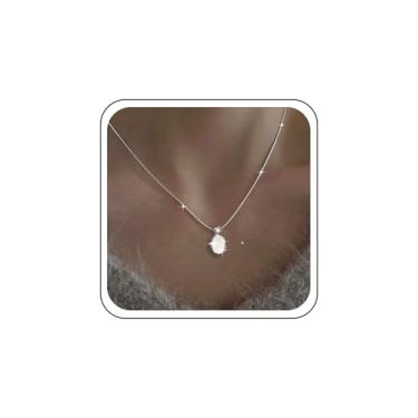 Imagem de TseanYi Colar com pingente oval de safira azul claro, colar com pingente de cristal, caixa de prata, colar minimalista com pingente de pedra da lua azul e pedras preciosas, Zinco, Sem Pedra Preciosa