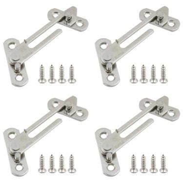 Imagem de Risbay Limitador de janela de batente de aço inoxidável, restritor de abertura de janela, dispositivo de controle de limite de janelas com parafusos de montagem, 2 esquerda e 2 direita (prata)