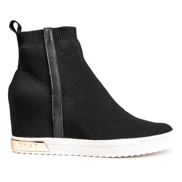 Imagem de DKNY Tênis feminino de cano alto sem cadarço, Cali preto/dourado, 38