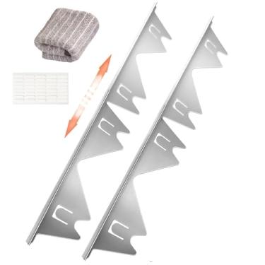 Imagem de 2 peças de cobertura de lacuna de fogão retrátil de aço inoxidável, protetor resistente ao calor, capas de lacuna entre fogão e tampa de borda de balcão, comprimento de 35 a 70 cm - prata