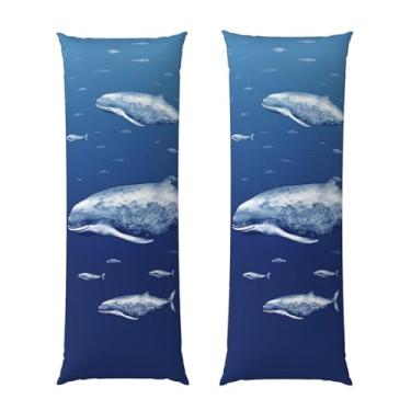 Imagem de Capa de travesseiro corporal com zíper oculto, fronha longa de microfibra macia e respirável para travesseiro corporal, pequenas capas de travesseiro de natação de baleia azul para dormir, presente de