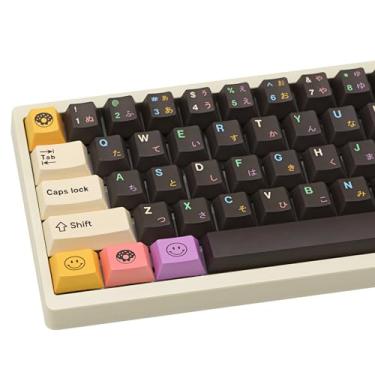 Imagem de JOLINTAL Conjunto de teclas japonesas marrons de 130 teclas, teclado PBT com tema donut, sublimação de tinta, perfil cereja, conjunto de teclas para teclado mecânico 61/64/87/104/108 Cherry Gateron MX