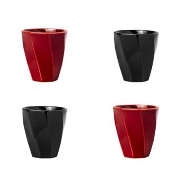 Imagem de Conjunto 4 Copos Cerâmicos Louça 260ml Design Moderno, Ideal para Café, Chá, Bebidas Quentes, Porta Objetos e Escovas - E-FCS Store (Magenta/Preto)