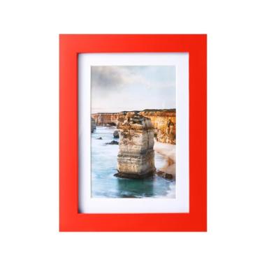Imagem de wyooxoo Porta-retrato 12 x 18 cm feito de madeira maciça, exibindo imagens 10 x 15 cm com tapete ou 12 x 18 cm sem tapete, moldura colorida para exibição de mesa ou parede, vermelho, 1 pacote