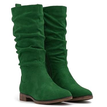 Imagem de MOOMMO Botas femininas de cano médio, cano médio, botas de cano alto, botas de cano alto, sem salto plano, botas longas com zíper lateral de panturrilha larga botas de inverno bico redondo botas rasas