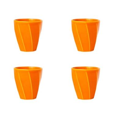 Imagem de Conjunto 4 Copos Cerâmicos Louça 260ml Design Moderno, Ideal para Café, Chá, Bebidas Quentes, Porta Objetos e Escovas - E-FCS Store (Laranja)